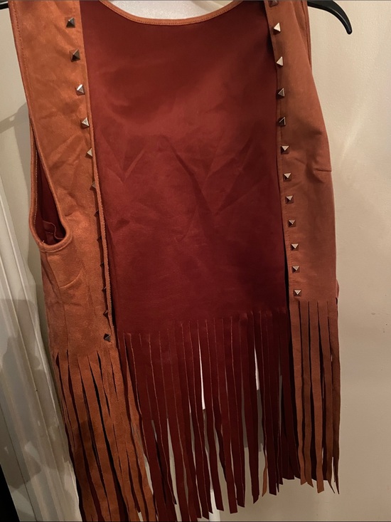 Jackets & Blazers - Suede Fringe Vest with Stud Accents - Rust Brown
